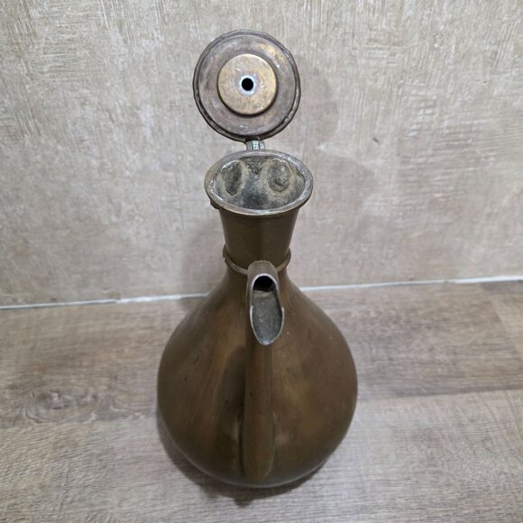 Vintage Brass Arabic Coffee Pot Dallah – Handmade Middle Eastern Teapot – 13" Ta - Picture 6 of 11